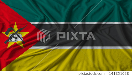 Mozambique flag with fabric texture background. National flag of Mozambique with cloth texture Mozambique flag with fabric texture background. National flag of Mozambique with cloth texture 141851028