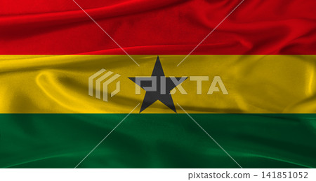 Flag of Ghana with fabric textured background. Close up of National flag of Ghana with realistic texture Flag of Ghana with fabric textured background. Close up of National flag of Ghana with realistic texture 141851052