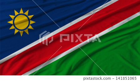 Namibia flag waving. Flag of Namibia with cloth texture Namibia flag waving. Flag of Namibia with cloth texture 141851065