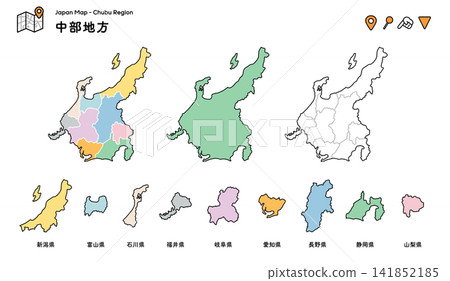 中部地區地圖 | 按都道府縣劃分 | 地方、旅遊和教育資料 中部地區地圖 | 按都道府縣劃分 | 地方、旅遊和教育資料 141852185