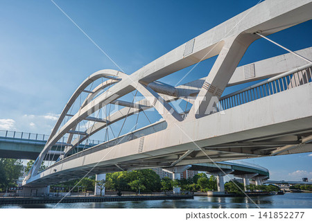 大阪市大川河上的行人橋-飛翔橋。 大阪市大川河上的行人橋-飛翔橋。 141852277