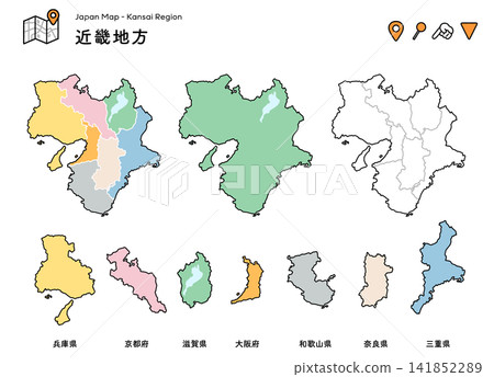 Map of the Kinki Region | Usable by Prefecture | Japan Archipelago, Tourism, Vector Materials Map of the Kinki Region | Usable by Prefecture | Japan Archipelago, Tourism, Vector Materials 141852289
