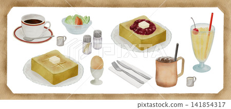 一組復古咖啡店菜單插圖。 141854317