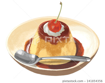 Pudding (with cherry and spoon) Pudding (with cherry and spoon) 141854356