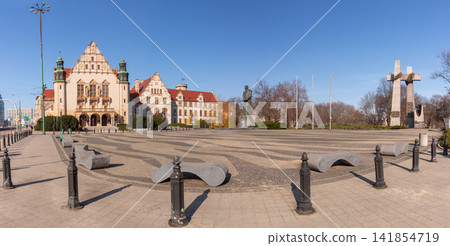 Adam Mickiewicz University and Monuments at Mickiewicz Square in Poznan Poland Adam Mickiewicz University and Monuments at Mickiewicz Square in Poznan Poland 141854719