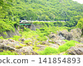 Wide View Hida train crossing a railway bridge 141854893