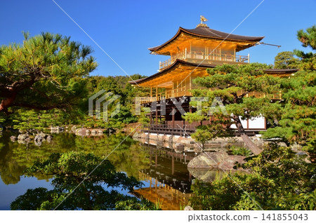 Kyoto's Kinkaku-ji Temple, shining brightly against the blue sky. Kyoto's Kinkaku-ji Temple, shining brightly against the blue sky. 141855043