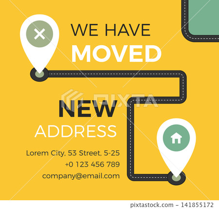 We Have Moved Banner Template with Road and Map Pins We Have Moved Banner Template with Road and Map Pins 141855172