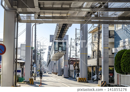 Urban scenery of Kamakura City, Kanagawa Prefecture: The Shonan Monorail running near Fujimicho Station. Urban scenery of Kamakura City, Kanagawa Prefecture: The Shonan Monorail running near Fujimicho Station. 141855276