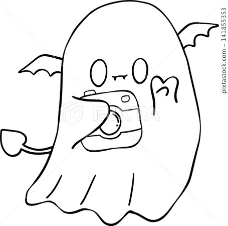 Halloween Ghost Coloring Page with Bat Wings and Retro Pumpkin Camera Halloween Ghost Coloring Page with Bat Wings and Retro Pumpkin Camera 141855353