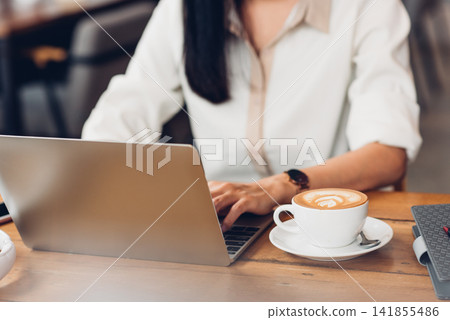 Lifestyle freelance working woman he using laptop computer 141855486