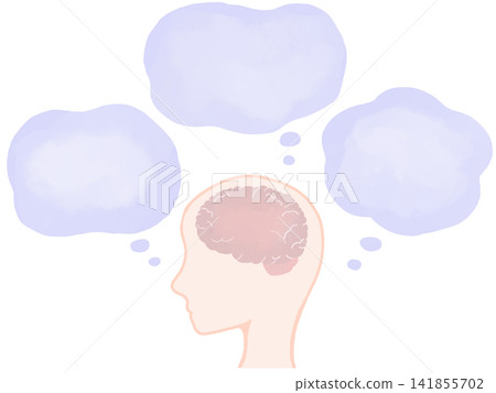 腦疲勞與心理健康:人物輪廓和水彩風格的大腦/水彩對話框 腦疲勞與心理健康:人物輪廓和水彩風格的大腦/水彩對話框 141855702