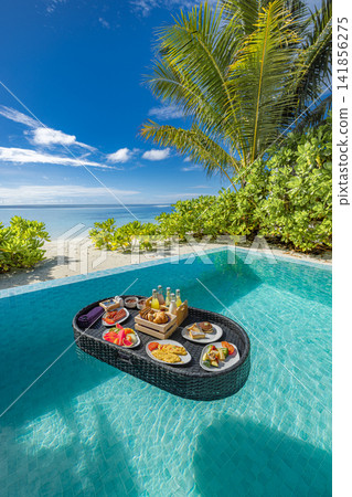 Indulgent floating breakfast tray fresh fruit vivid azure pool lush tropical palms resort. Luxury travel honeymoon paradise scenic. Exotic getaway wellness decor wallpaper Indulgent floating breakfast tray fresh fruit vivid azure pool lush tropical palms resort. Luxury travel honeymoon paradise scenic. Exotic getaway wellness decor wallpaper 141856275