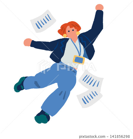 A hand-drawn illustration of a businesswoman jumping. A hand-drawn illustration of a businesswoman jumping. 141856298