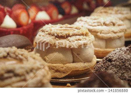 Pastry display at a bakery in the afternoon Pastry display at a bakery in the afternoon 141856880