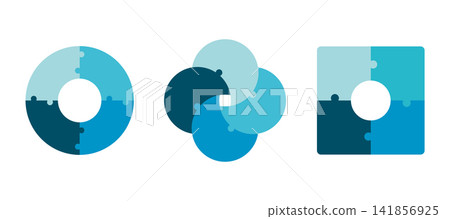 Infographic circle puzzle diagram set. Circular puzzle chart template 4 steps options. cycle diagram for business presentation, segmented concept. Infographic circle puzzle diagram set. Circular puzzle chart template 4 steps options. cycle diagram for business presentation, segmented concept. 141856925