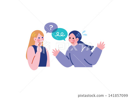 一幅日本女性與白人女性交談的插圖。 一幅日本女性與白人女性交談的插圖。 141857099