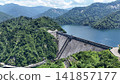 <Aerial view of Okutadami> Scenery of the dam lake and summer sky <Aerial view of Okutadami> Scenery of the dam lake and summer sky 141857177