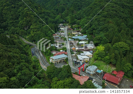 Aerial photograph of the village in front of Haruna Shrine in Takasaki City, Gunma Prefecture. Aerial photograph of the village in front of Haruna Shrine in Takasaki City, Gunma Prefecture. 141857334