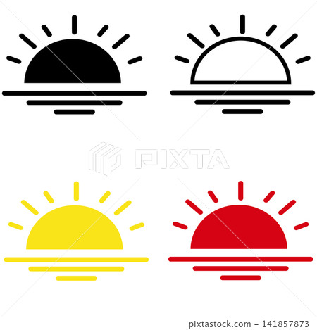 Sunrise icon. Morning sun sign. Rising sun symbol. flat style. Sunrise icon. Morning sun sign. Rising sun symbol. flat style. 141857873