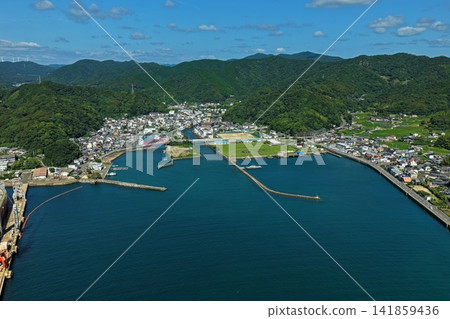 Aerial photograph capturing the harbor and coastal town of Yura, Wakayama Prefecture. Aerial photograph capturing the harbor and coastal town of Yura, Wakayama Prefecture. 141859436