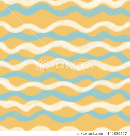 Seamless wavy stripe pattern with yellow, white, and blue soft brush strokes illustration. 141859527