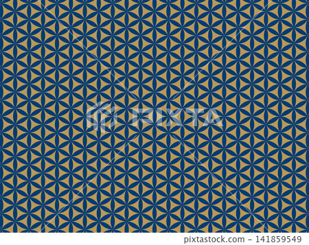 Indigo and counterfeit gold Flower of Life background Indigo and counterfeit gold Flower of Life background 141859549