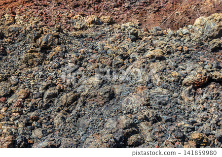 Texture of volcanic rock background with abstract patterns of cooled and solidified lava crust Texture of volcanic rock background with abstract patterns of cooled and solidified lava crust 141859980