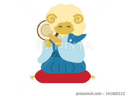 A New Year's card illustration for 2027, the Year of the Sheep, depicting a sheep playing a drum. A New Year's card illustration for 2027, the Year of the Sheep, depicting a sheep playing a drum. 141860122