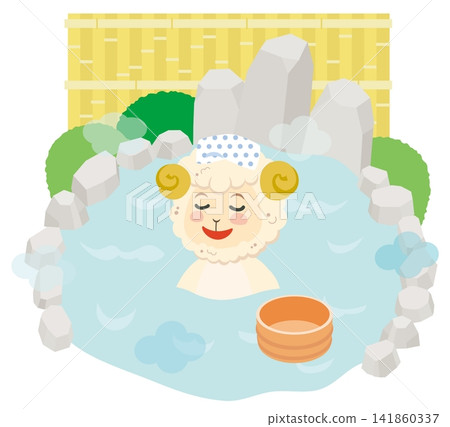 Sheep bathing in a hot spring Sheep bathing in a hot spring 141860337