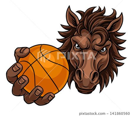 Horse Mustang Stallion Basketball Sports Mascot Horse Mustang Stallion Basketball Sports Mascot 141860560