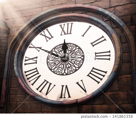 Big dark brick tower clock Big dark brick tower clock 141861358