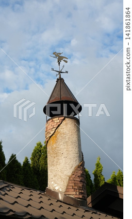 Quiet Rural Setting With Historic Architecture. Scenic Countryside Featuring Aged Turret Under Blue Sky Quiet Rural Setting With Historic Architecture. Scenic Countryside Featuring Aged Turret Under Blue Sky 141861864