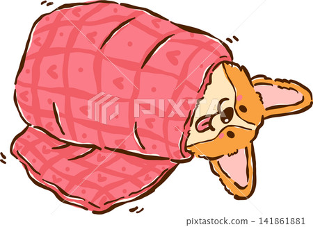 Happy Cozy Corgi Autumn Wrapped in a Pink Blanket Cartoon Character Cute Kawaii Hand Drawn Fall Illustration Happy Cozy Corgi Autumn Wrapped in a Pink Blanket Cartoon Character Cute Kawaii Hand Drawn Fall Illustration 141861881
