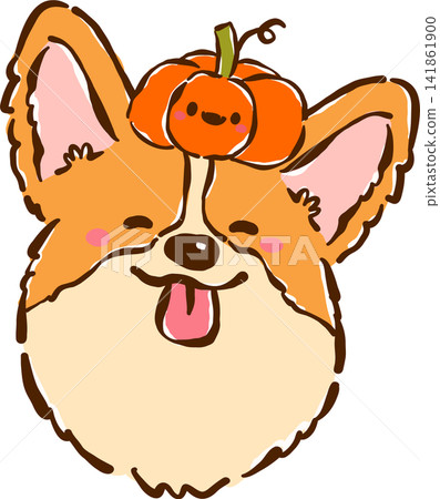 Happy Corgi Autumn with Pmpkin on Head Cartoon Character Cute Kawaii Hand Drawn Fall Illustration Happy Corgi Autumn with Pmpkin on Head Cartoon Character Cute Kawaii Hand Drawn Fall Illustration 141861900