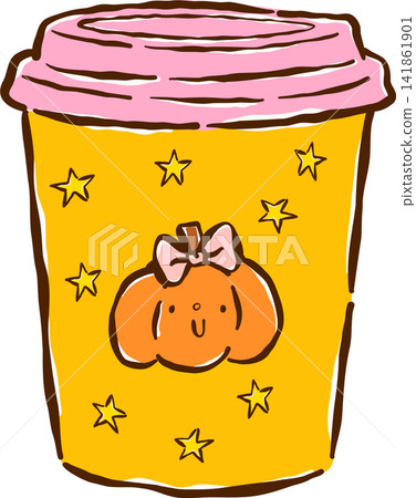 Cute Pumpkin Spice Latte Cup Hand drawn Illustration Cute Pumpkin Spice Latte Cup Hand drawn Illustration 141861901