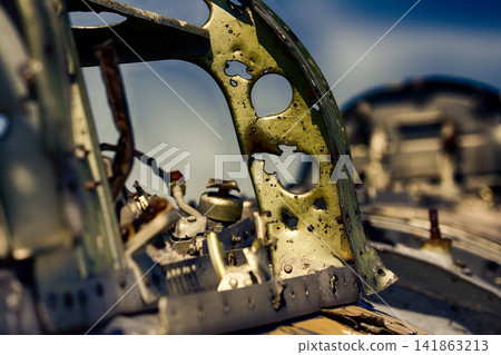 Remains of military aircraft (fighter) punched shell fragments Remains of military aircraft (fighter) punched shell fragments 141863213