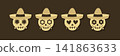 mexican sugar skulls with sombreros vector illustration set 141863633