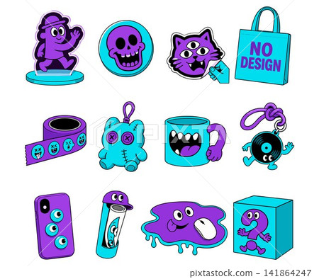 Collection of Quirky Cartoon Stickers Collection of Quirky Cartoon Stickers 141864247