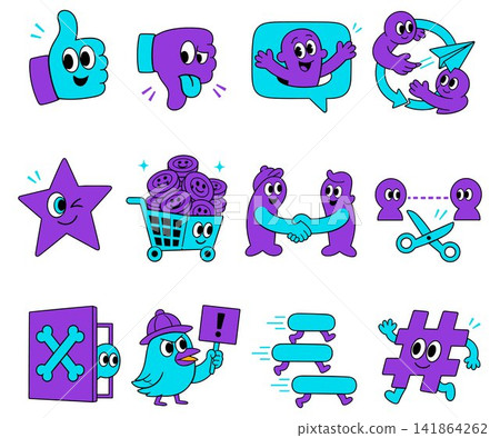 Collection of cartoon icons representing social media and communication concepts Collection of cartoon icons representing social media and communication concepts 141864262