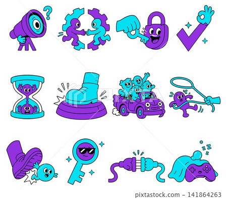 Collection of cartoon icons representing various concepts Collection of cartoon icons representing various concepts 141864263