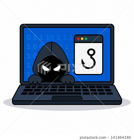 anonymous hacker and hook icon on laptop screen anonymous hacker and hook icon on laptop screen 141864380