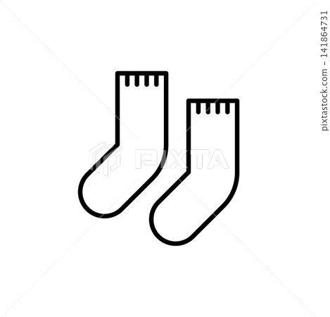 Simple line art icon of socks. 141864731