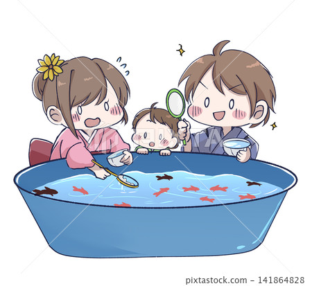Children enjoying goldfish fishing Children enjoying goldfish fishing 141864828