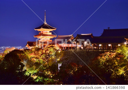 秋日裡燈火輝煌的清水寺 秋日裡燈火輝煌的清水寺 141866398