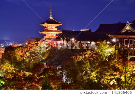 秋日裡燈火輝煌的清水寺 秋日裡燈火輝煌的清水寺 141866406