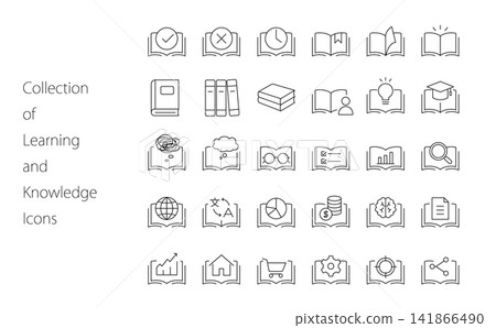 Icon set themed around books and information Icon set themed around books and information 141866490