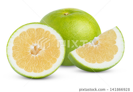 Sweetie grapefruit or pomelit, pomelo, oroblanco with half and slice isolated. Fresh green grapefruit sweetie with cut in a slice and a half of grapefruit sweetie, clipping path. Sweetie grapefruit or pomelit, pomelo, oroblanco with half and slice isolated. Fresh green grapefruit sweetie with cut in a slice and a half of grapefruit sweetie, clipping path. 141866928