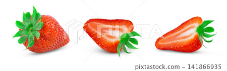 Strawberries collection isolated. Whole strawberry and slice on white background. Perfect not AI strawberry. Strawberries collection isolated. Whole strawberry and slice on white background. Perfect not AI strawberry. 141866935