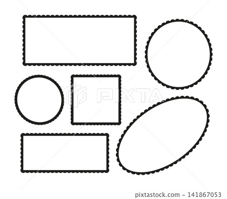 Scalloped frames set. Silhouette lace frame, backgrounds. Elements for tag, sticker or label set. Square and circle, ellipse and rectangular shapes with scalloped edges. Label form. Scalloped frames set. Silhouette lace frame, backgrounds. Elements for tag, sticker or label set. Square and circle, ellipse and rectangular shapes with scalloped edges. Label form. 141867053